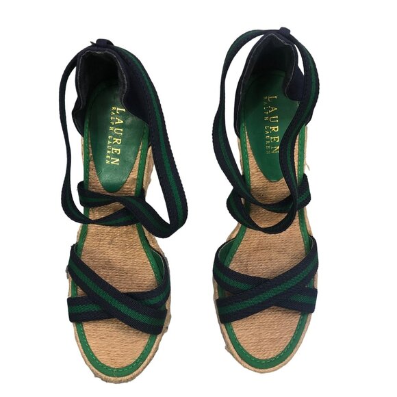 Lauren Ralph Lauren Espadrille Wedge Sandals Sz 8.5B Elastic Upper Preppy NOTE - Picture 3 of 16